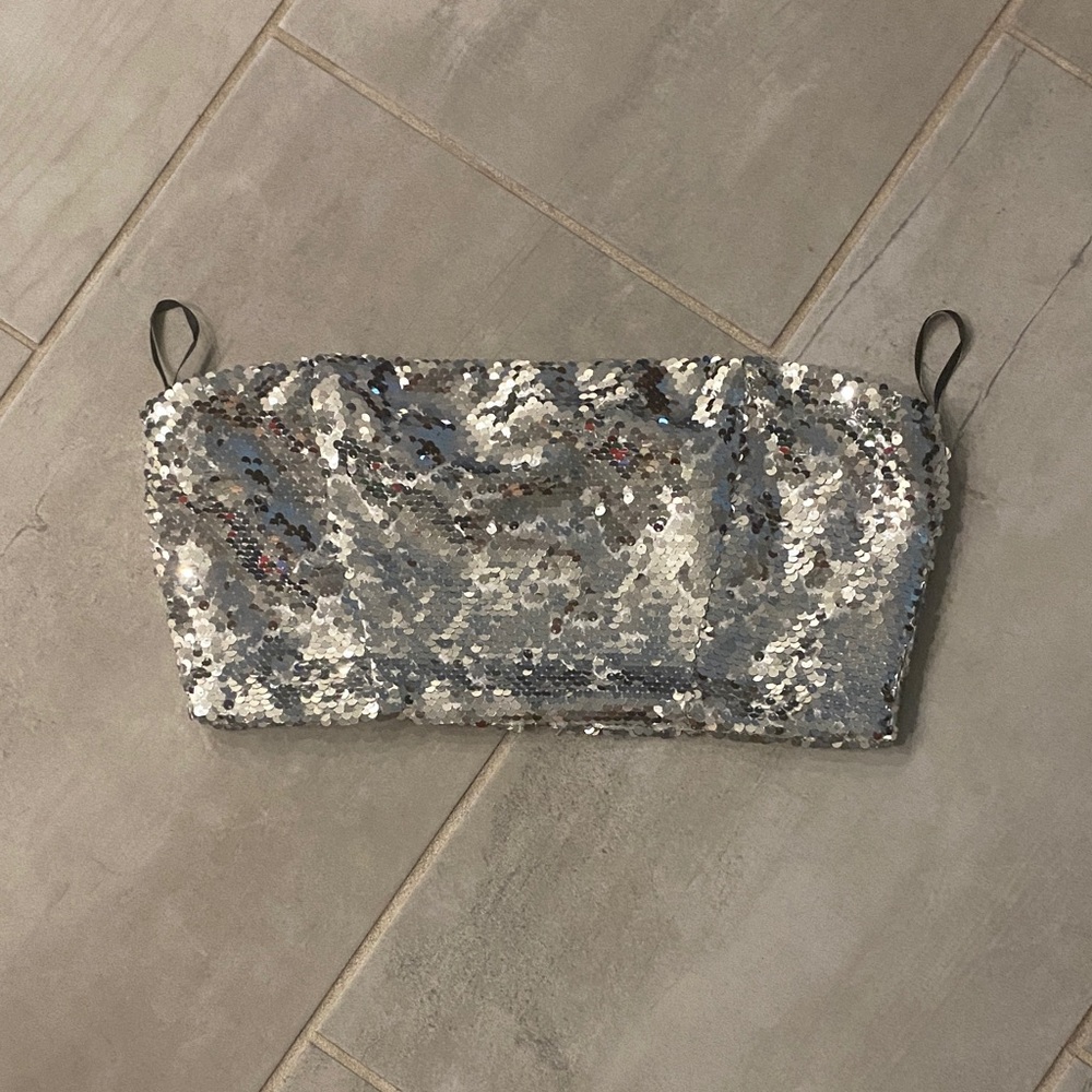 Forever 21 Silver Sequin Strapless Tube Top